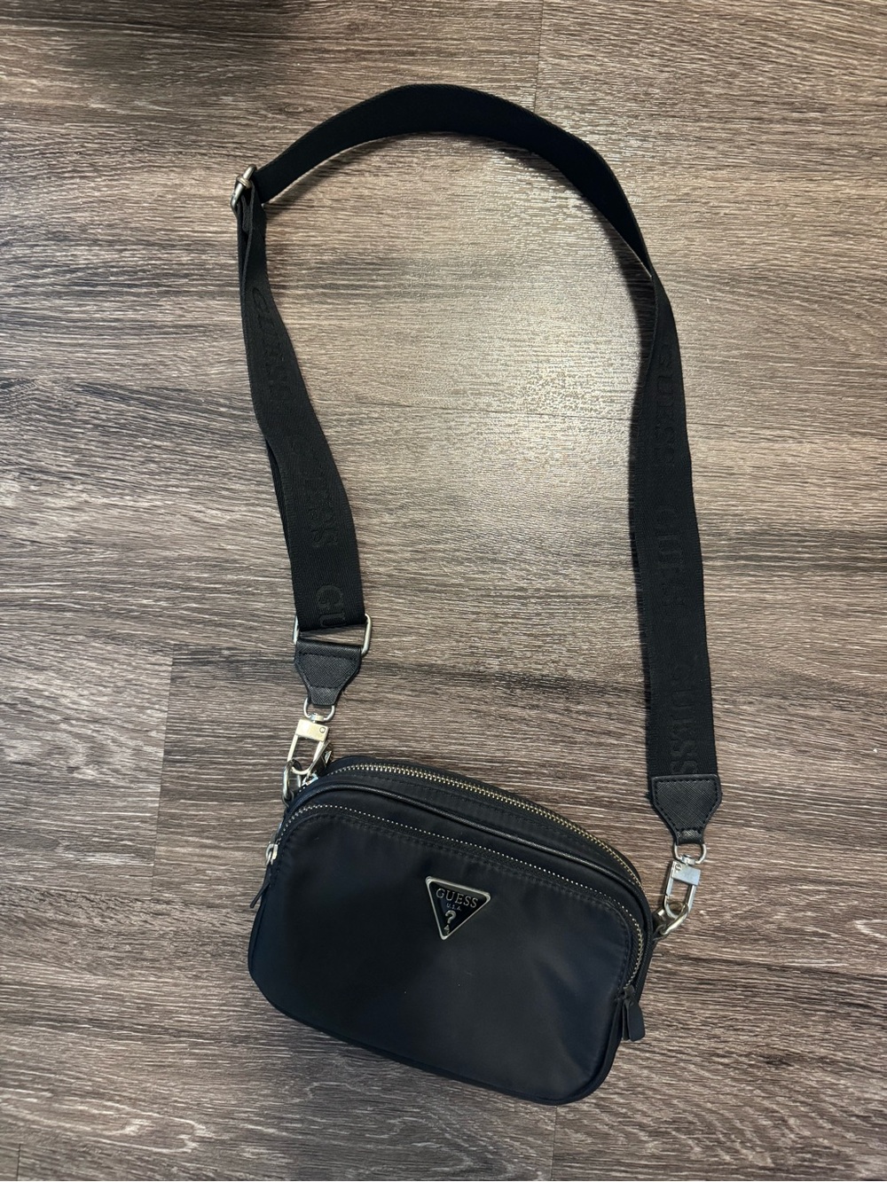 Guess Black Nylon Crossbody Camera Bag with Wide Strap